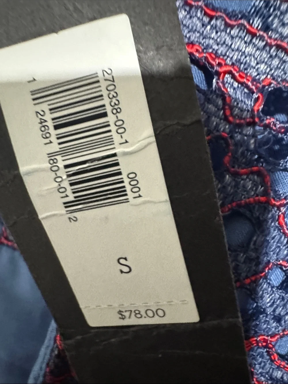 BANANA REPUBLIC S Top Lace Blue Red Embroidered Long Sleeve Indigo Unique